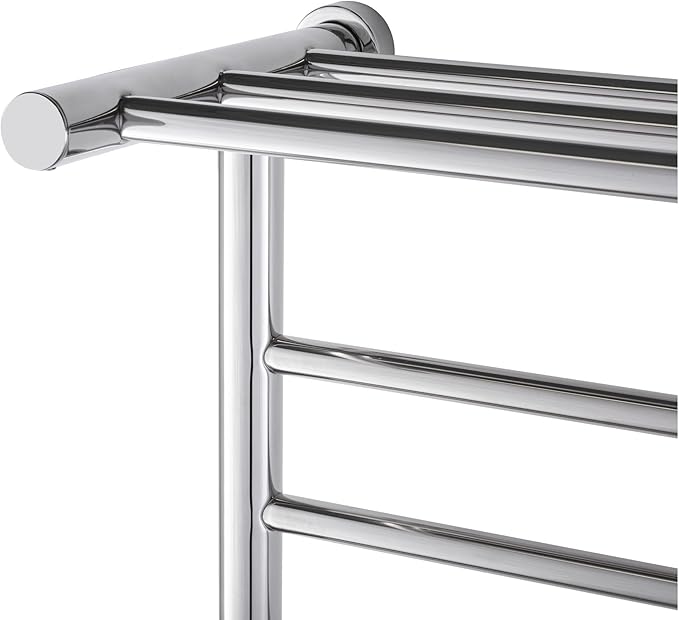 WarmlyYours Towel Warmers for Bathroom - Wall Mounted Heated Towel Rack with Shelf, 11 Bars Polished Stainless Steel, 20 x 36 in. Electric Heating and Drying Rack, 120V Plug-in or Hardwired (Summit)