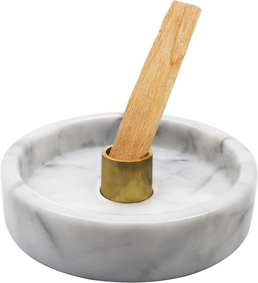 Natural Marble Palo Santo Holder,Incense Burner for Palo Santo Sticks, Handmade Stick Incense Holder Ideal for Smudging, Incense Burning, Decoration.Easily Grab All Incense Ash (White)