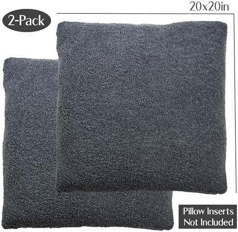 SAMIAH LUXE Grey Teddy Boucle Pillow Covers 20x20 2pcs for Home Living Room Decor, Sherpa Textured Decorative Throw Pillow Covers for Boho Decor, Square Throw Cushion Euro Shams for Modern Farmhouse