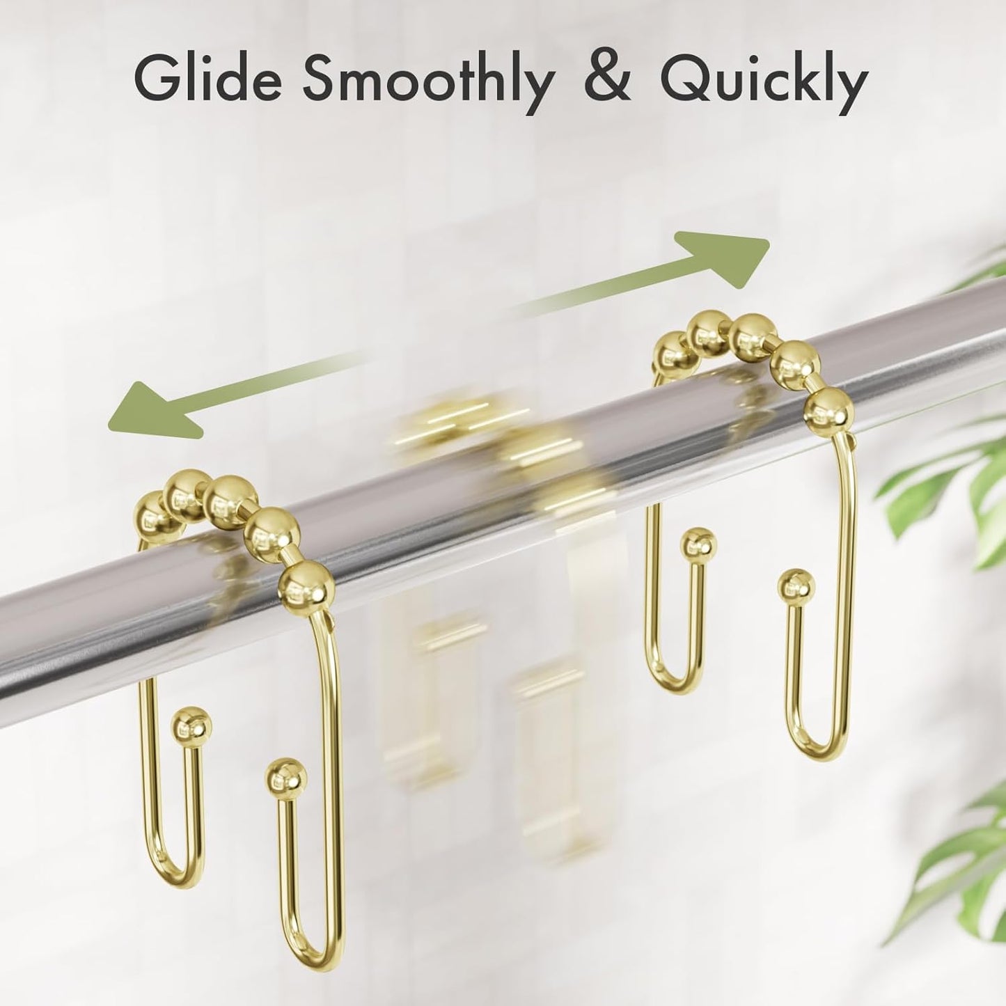 AmazerBath Shower Curtain Hooks Gold Shower Curtain Rings Rust Proof, Double Sided Shower Curtain Hooks for Shower Curtain Liner Smooth Metal Shower Hook Rings for Bathroom,Shower Rod Hooks 12Pcs