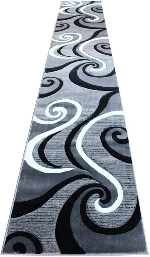 Masada Rugs Sophia Collection Hand Carved Long Runner Area Rug Modern Contemporary Grey White Black (2 Feet 8 Inch X 15 Feet 6 Inch) Runner