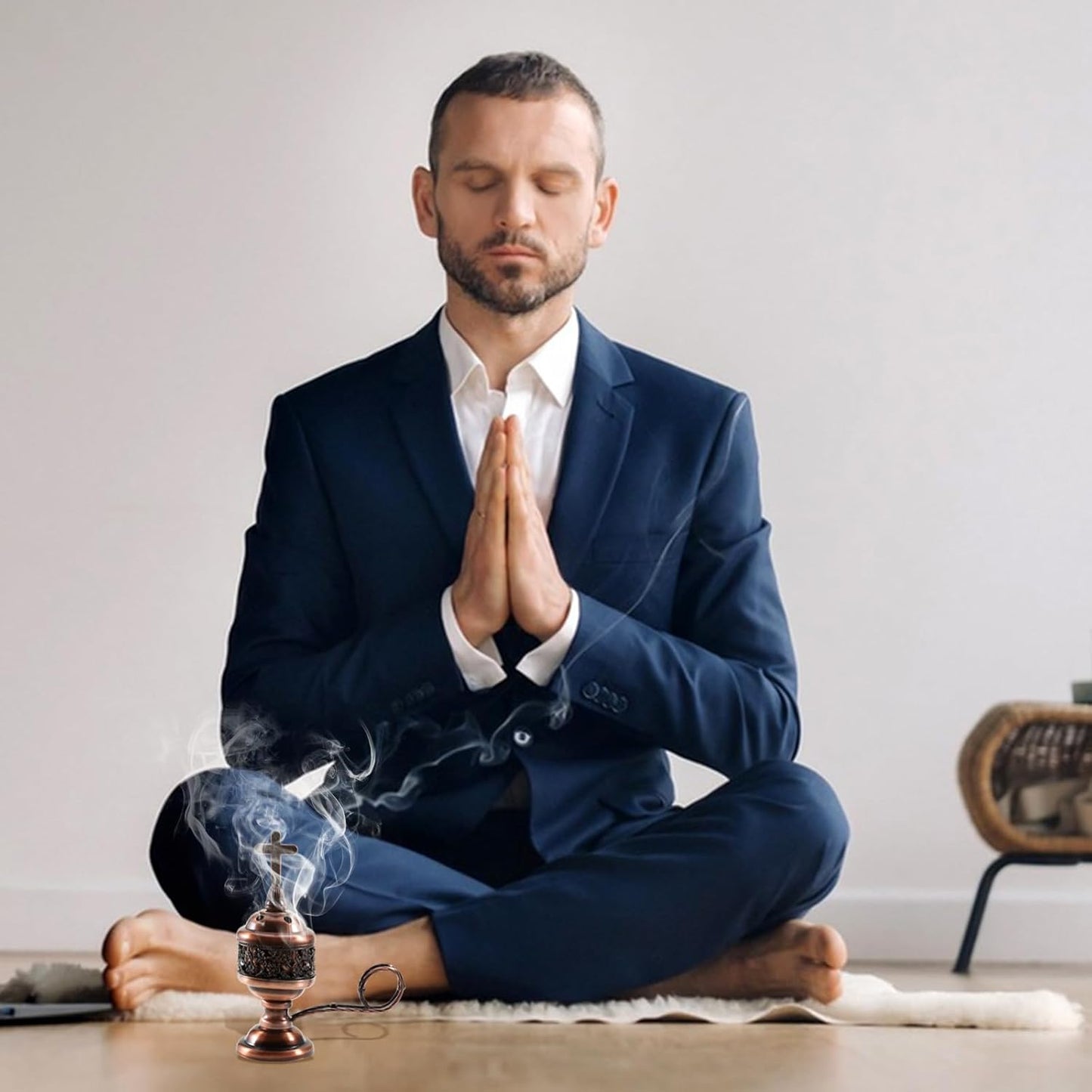 Yawlsow Incense Burner, Frankincense Charcoal Incense Stand, Bakhoor Incense Burner Holder, Ideal for Aromatherapy, Yoga and Spa, Home and Christian Church Censer, (Red Copper)