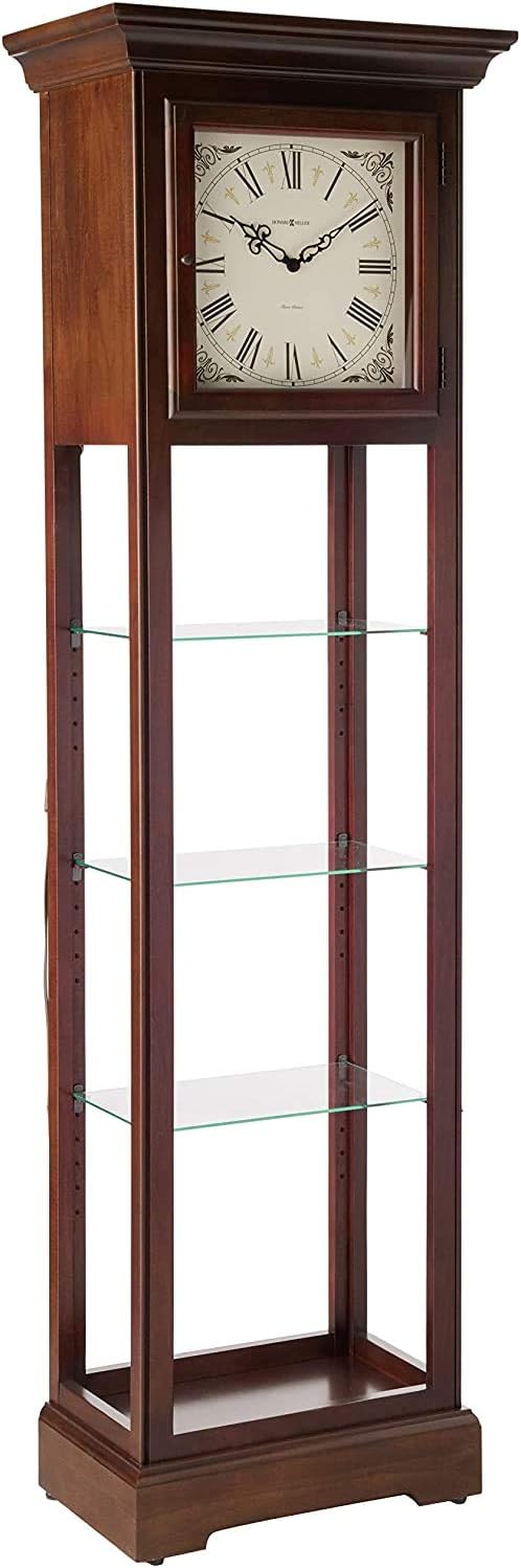 Howard Miller Le Rose Floor Clock, Espresso Finish Adjustable Glass Shelves with Pad Lock, Triple-Chime Movement Roman Numerals Analog Display Perfect Timepiece for Bedroom & Office Decor