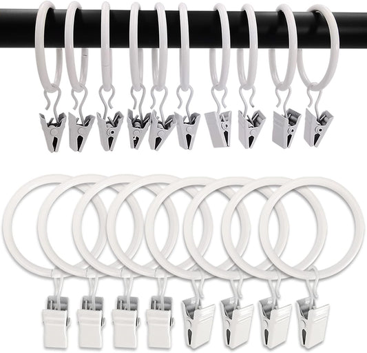100 Pack Metal Curtain Rings with Clips, Drapery Clips Hooks, Decorative Curtain Rod Clips 1.5 in Interior Diameter, Rustproof White