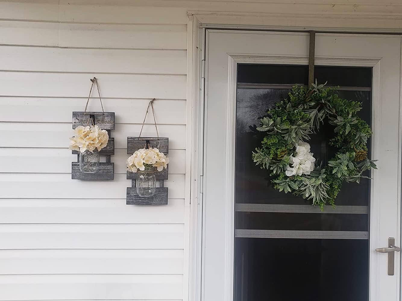 HOMKO Mason Jar Wall Decor with 6-Hour Timer LED Lights and Flowers - Rustic Home Decor (Set of 2)