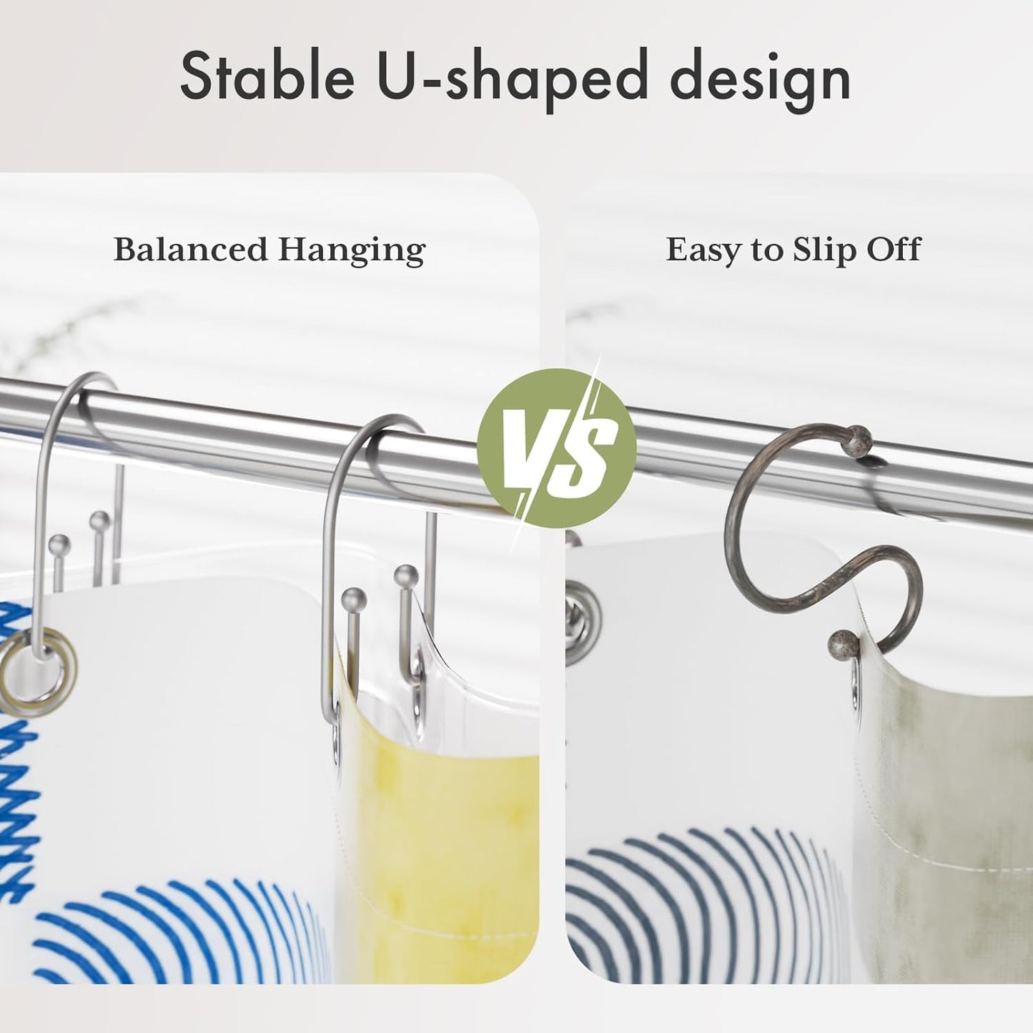 AmazerBath Shower Curtain Hooks, Space Sliver Shower Curtain Rings Rust Proof, Sturdy Double Shower Curtain Hooks Non-Slip Shower Hooks for Shower Curtain, Metal Shower Hooks Ring Bathroom 12Pcs