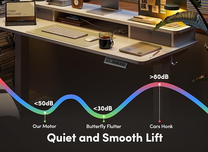 FEZIBO 63 x 28 Inch Deeper Height Adjustable Electric Standing Desk with Double Drawers, Sit Stand Up, Home Office Computer Desk with 4 Height-Adjustable Feets & 2 Hooks, White Frame/White Top