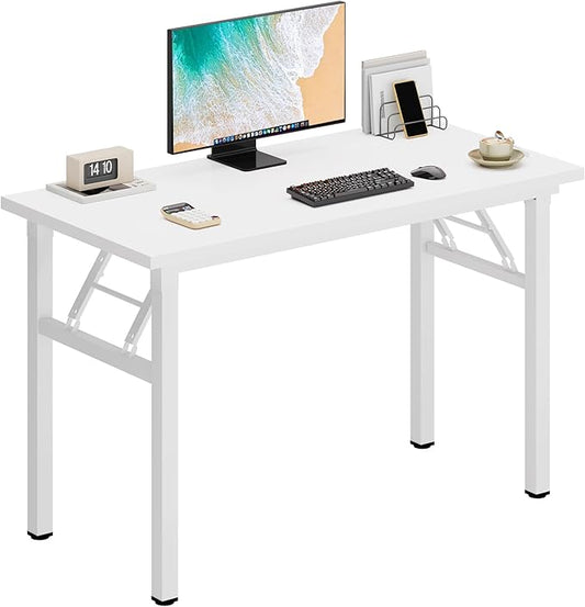 DlandHome Computer Desk Folding Table 39.4 inches Writing Desk for Small Space Folding Desk Laptop Desk No Assembly Required White&White
