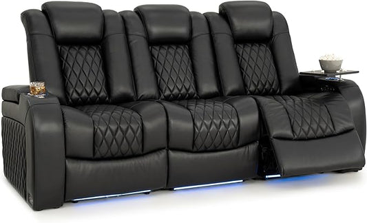 Seatcraft Diamante Zero-Gravity CoolZero Italian Leather Home Theater Seating, Power Headrest, Power Recline, Row of 3 Sofa, Black