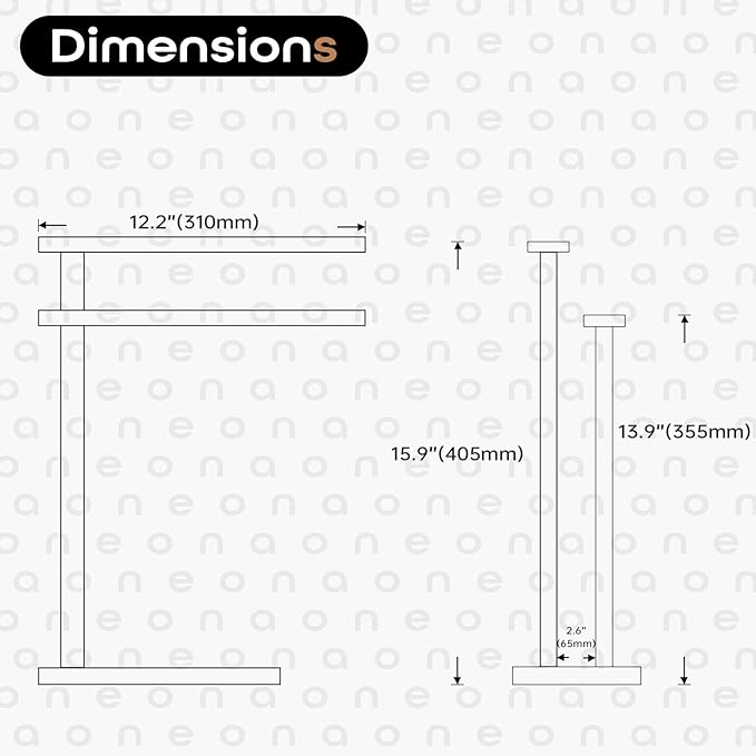 Towel Racks Matte Black Free Standing 2-Tier Hand Towel Holder for Bathroom Vanity Countertop with Thicken Steady Marble Base, Stainless Steel AN7003MB