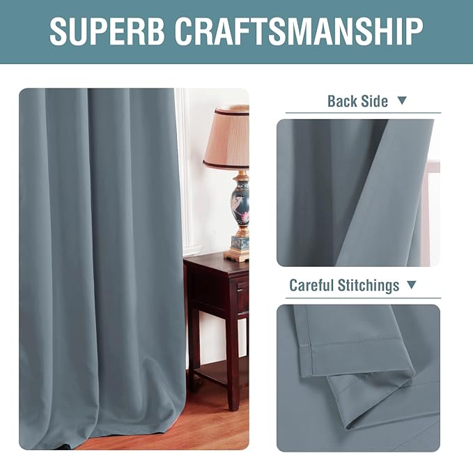 H.VERSAILTEX Blackout Curtains for Bedroom 84 Inches Thermal Insulated Room Darkening Curtains for Living Room, Energy Saving Curtains for Patio Door - Grommet Top (Stone Blue, 1 Panel), 52'W x 84'L