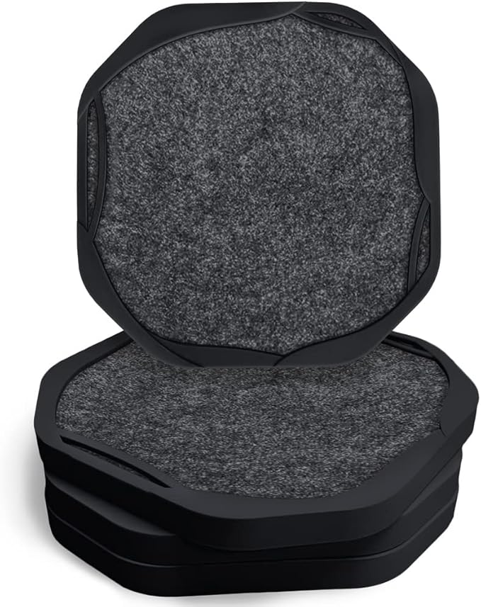 UMIRRO Black Coasters for Tabletop Protection with Super Absorbent Felt Pad - Unique Modern Cup Coasters for Farmhouse, Bar, Office, Home - Set of 4