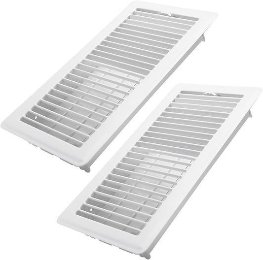 6x12 Inch Floor Register 2 Pack - Heavy Duty Steel Walkable Floor Vents - Easy Adjust Air Supply Lever, Vent Covers for Home (White)