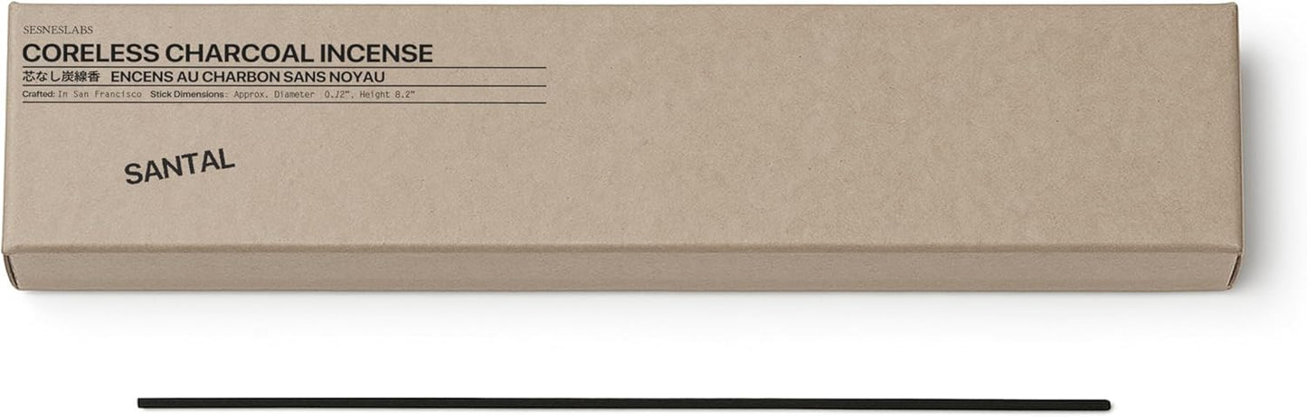 Santal Coreless Pure Incense Sticks, Artisan-Crafted Niche Scent, Exclusive Low-Smoke Bamboo Charcoal Formula, Clean-Burning, 1-Hour Burn Time, 20 Sticks