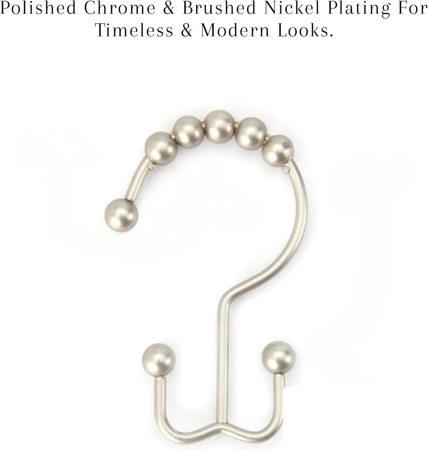 2lbDepot Double Sided Shower Curtain Hooks, Decorative Brushed Nickel Shower Curtain Hooks Rust Proof, Premium Stainless Steel Metal Hooks, Easy Glide Rollers, Set of 12 Curtain Rod Rings