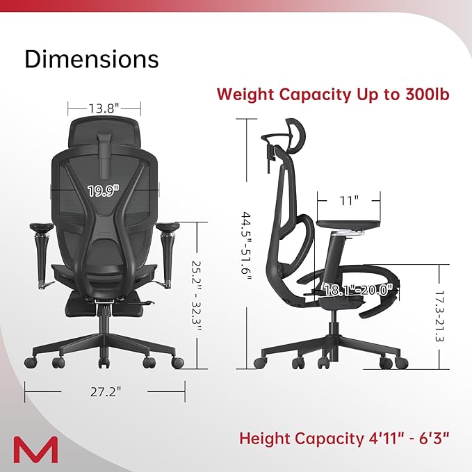 Ergonomic Office Chair, Home Office Desk Chair with Footrest,Mesh Office Chairs with Armrest,Ergonomic Chair with Big Lumbar Support