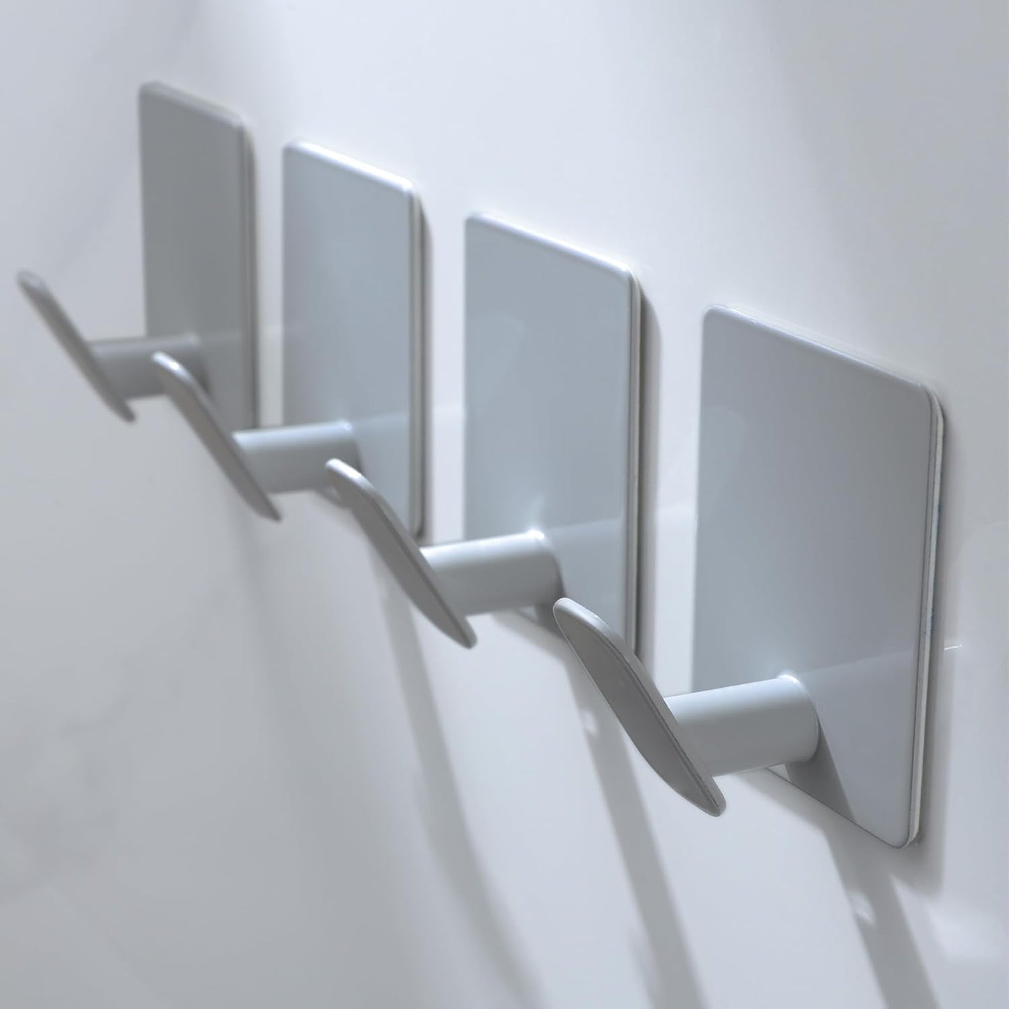 DELITON Stick On Wall Hooks 4 Packs, Towel Hanger for Bathroom Kitchen, No Damage, Stainless Steel, Heavy Duty, Light Gray