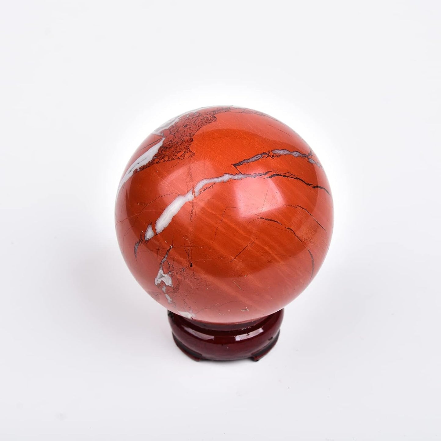 JIC Gem Natural Red Jasper Healing Crystal Ball Divination Gemstone Sphere Ball,Feng Shui Reiki Aura Home Desk Decor (80-90mm)