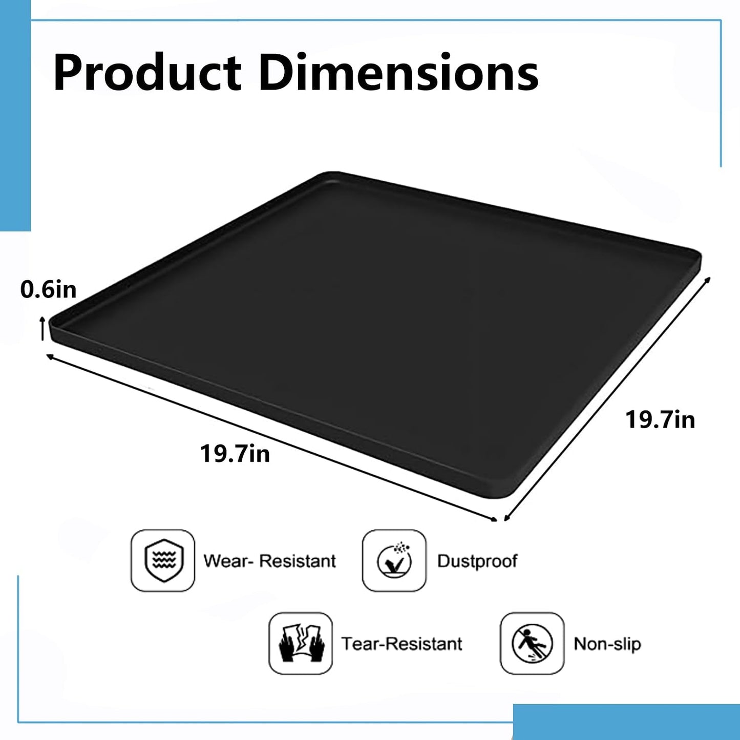 Mini Fridge Mat, 20x20 Inch Non-Slip Silicone Appliance Pad, Drip Tray for Leak & Spill Protection on Floors & Carpets, for Refrigerator, Washer, Pet Bowls, Kitchen