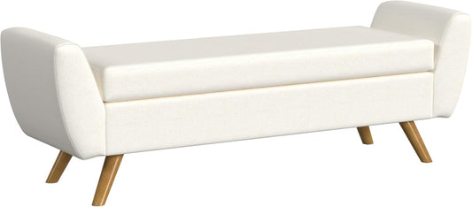 HomePop Modern Storage Bench with Wood Legs |Homepop Home Décor|Bench with Storage for Living Room & Bedroom - Cream Woven