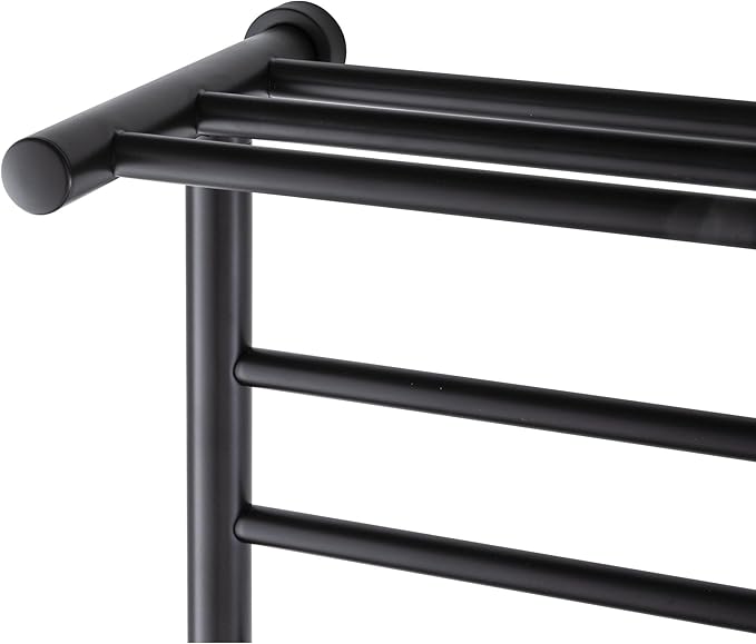 WarmlyYours Black Towel Warmers for Bathroom - Wall Mounted Black Heated Towel Rack with Shelf, 11 Bars Stainless Steel, 20x36 in. Electric Heating and Drying Rack, 120V Plug-in or Hardwired (Summit)