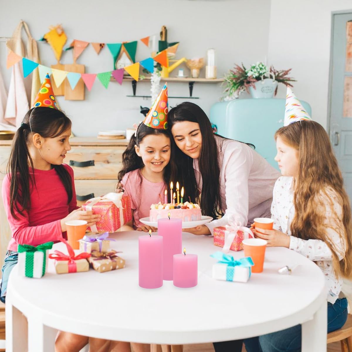 3 Packs Different Size Pink Pillar Candles, Unscented Dripless 2.75x3, 2.75x4, 2.75x6 Inch Pastel Colored Long Lasting Burning Cylinder Wax Candles for Home Power Outage Dinner Table Decoration