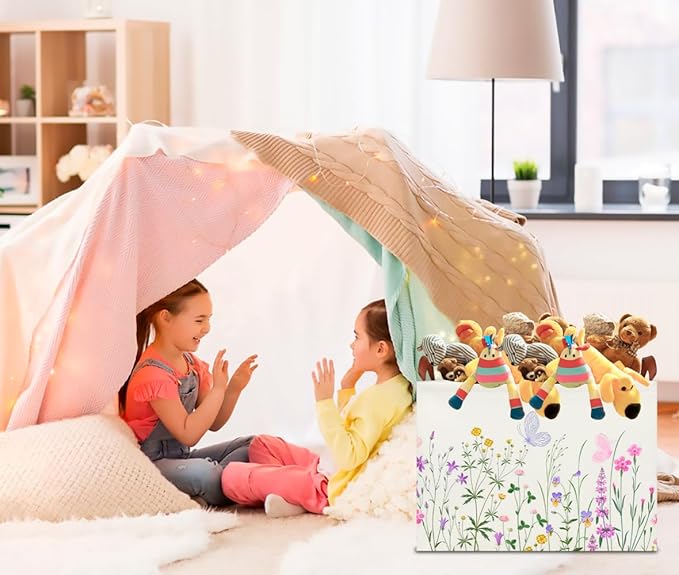 CLOCOR Rectangular Storage Basket Empty,Gift Basket,Waterproof Storage Bin with Handles,Room Decor(Flower)