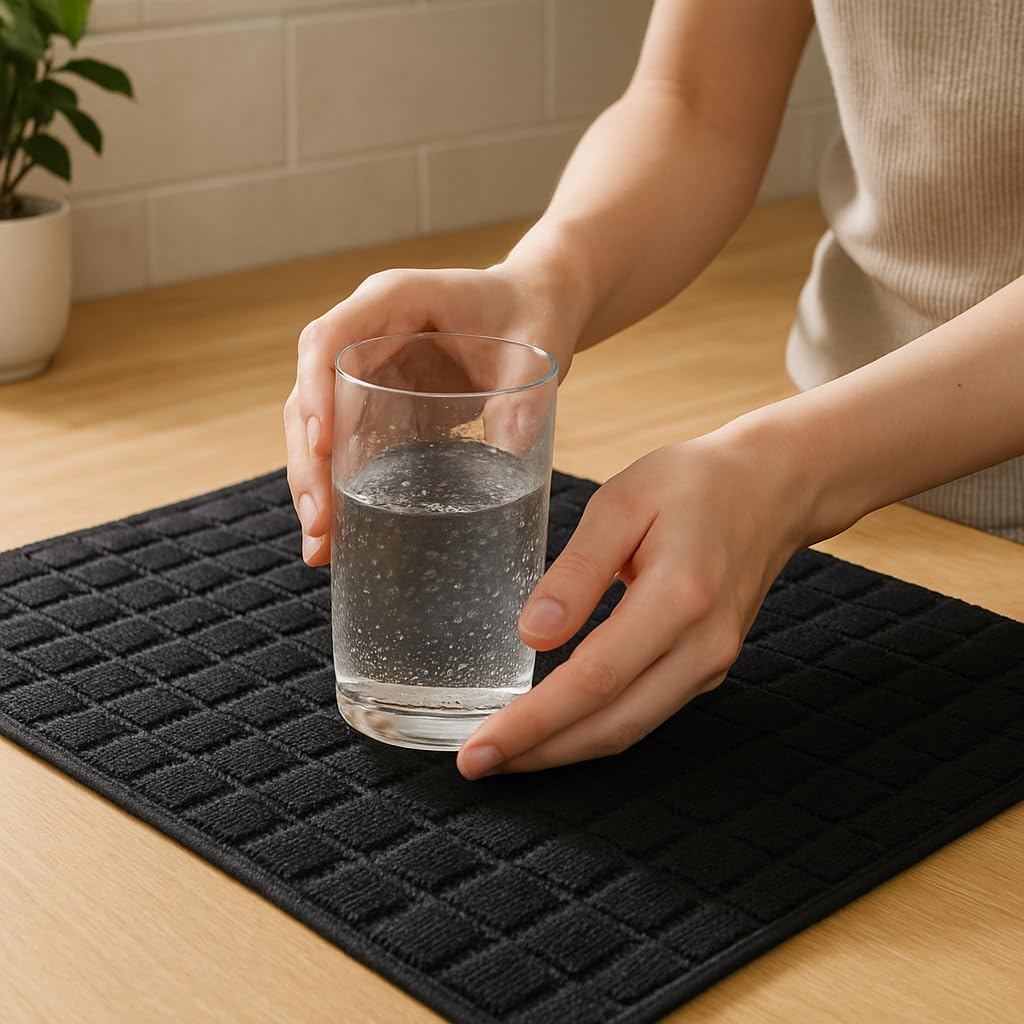 Dish Drying Mat 15"x20" – Ultra Absorbent Microfiber Kitchen Counter Mat, Fast-Dry Dish Pad for Dishes, dish drying mats for kitchen counter, Soft & Durable (Black, Large)