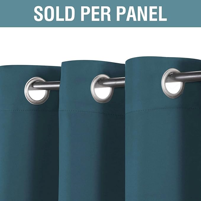 H.VERSAILTEX Blackout Curtain for Living Room Thermal Insulated Window Treatment Curtain Extra Long 96 inch Length Energy Saving Solid Grommet Top Blackout Drape, One Panel, Dark Teal, 52" W x 96" L
