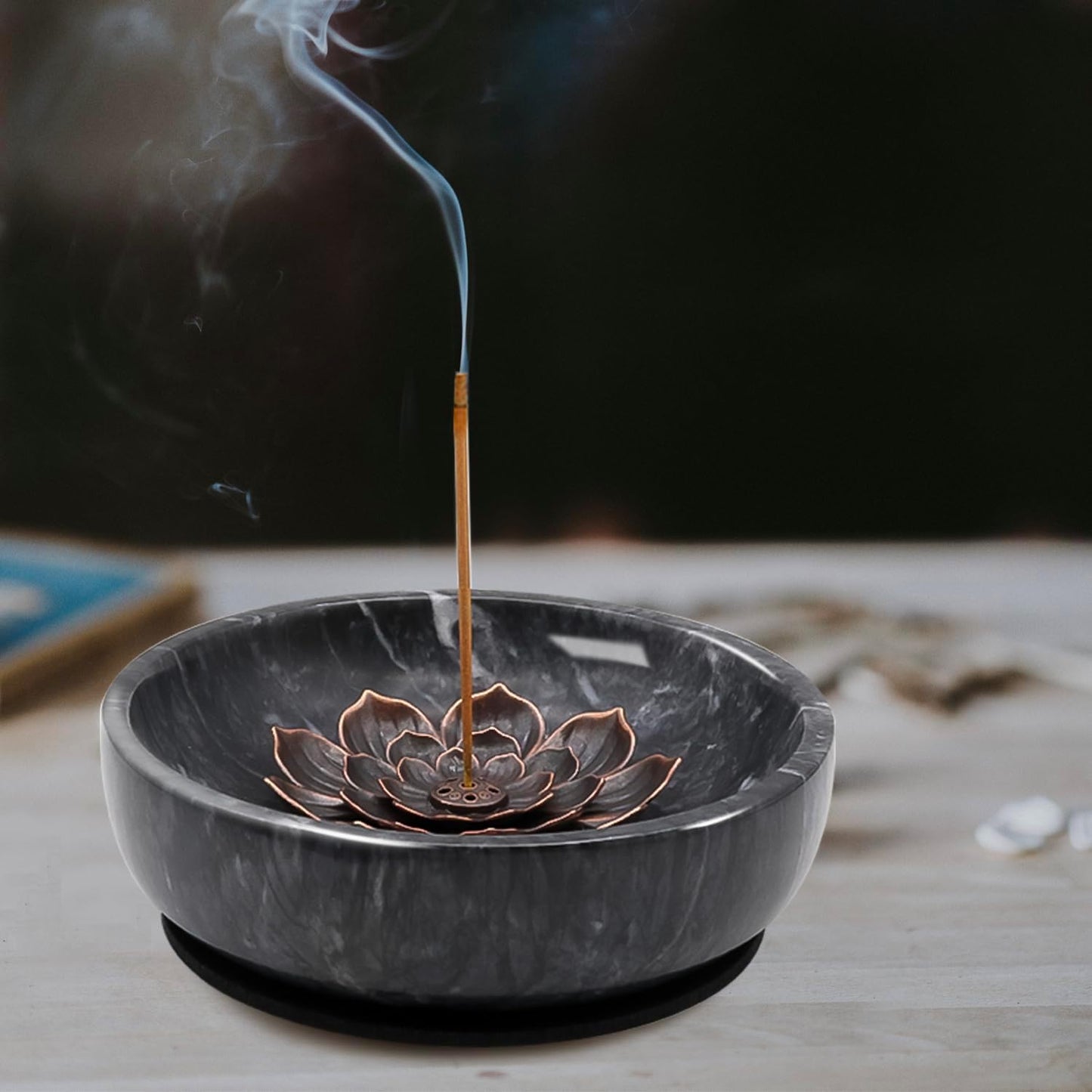 SuperLarge Handmade Natural Marble Incense Holder for Sticks and Cones-with 9 Holes,Multi-Functional Incense Burner Holder for Incense Sticks and Cones, Perfect Home Decor(Black, 5.91 inch)