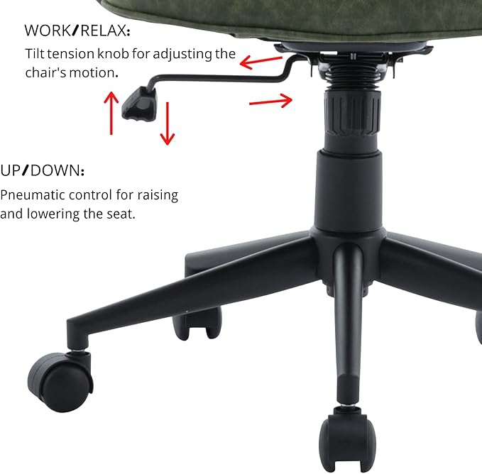 LukeAlon Adjustable Pu Leather Tiltable Office Chair, Comfy 360°Swivel Task Chair with Armrest Modern Thickened Seat Desk Chair with Button Tufted for Home Office, Green