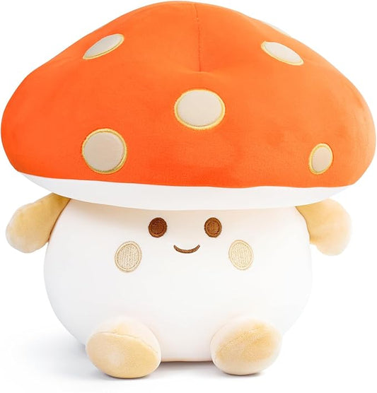 Mushroom Plush Toys 12 inch Cute Stuffed Mushroom Pillow Stuffed Toy Birthday Present Home Decor Halloween for Kids (Orange)