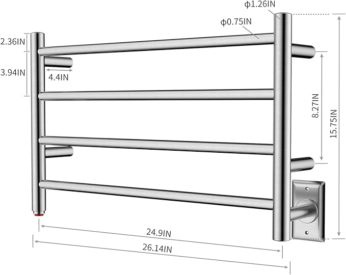HEATGENE Towel Warmer 4 Bar Towel Dryer Wall-Mounted Plug-in Bath Towel Heater - Brushed