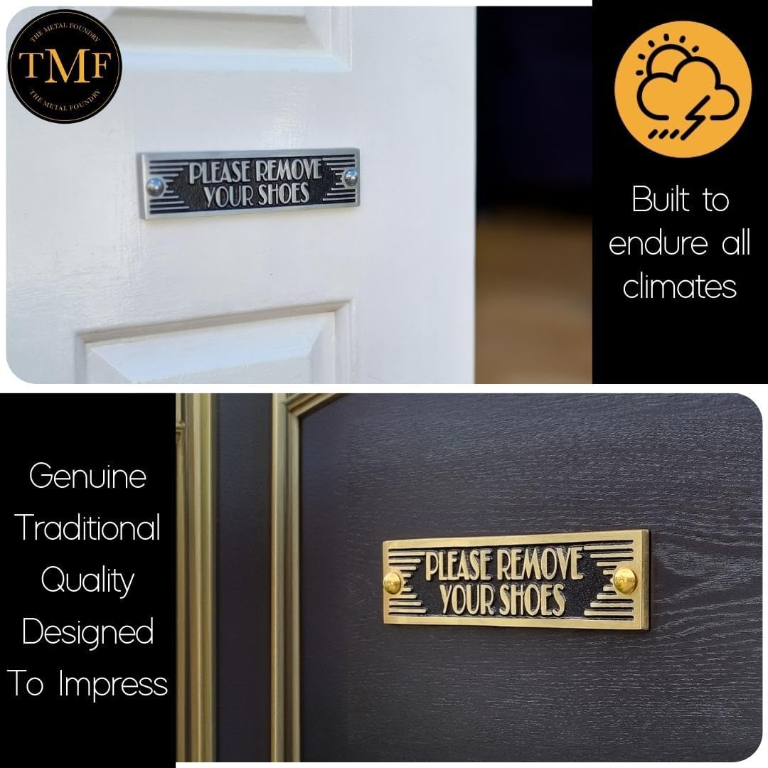 The Metal Foundry Please Remove Your Shoes Metal Door Sign. Art Deco Style Home Décor Accessories Door Or Wall Aluminium Plaque. Handmade in England.