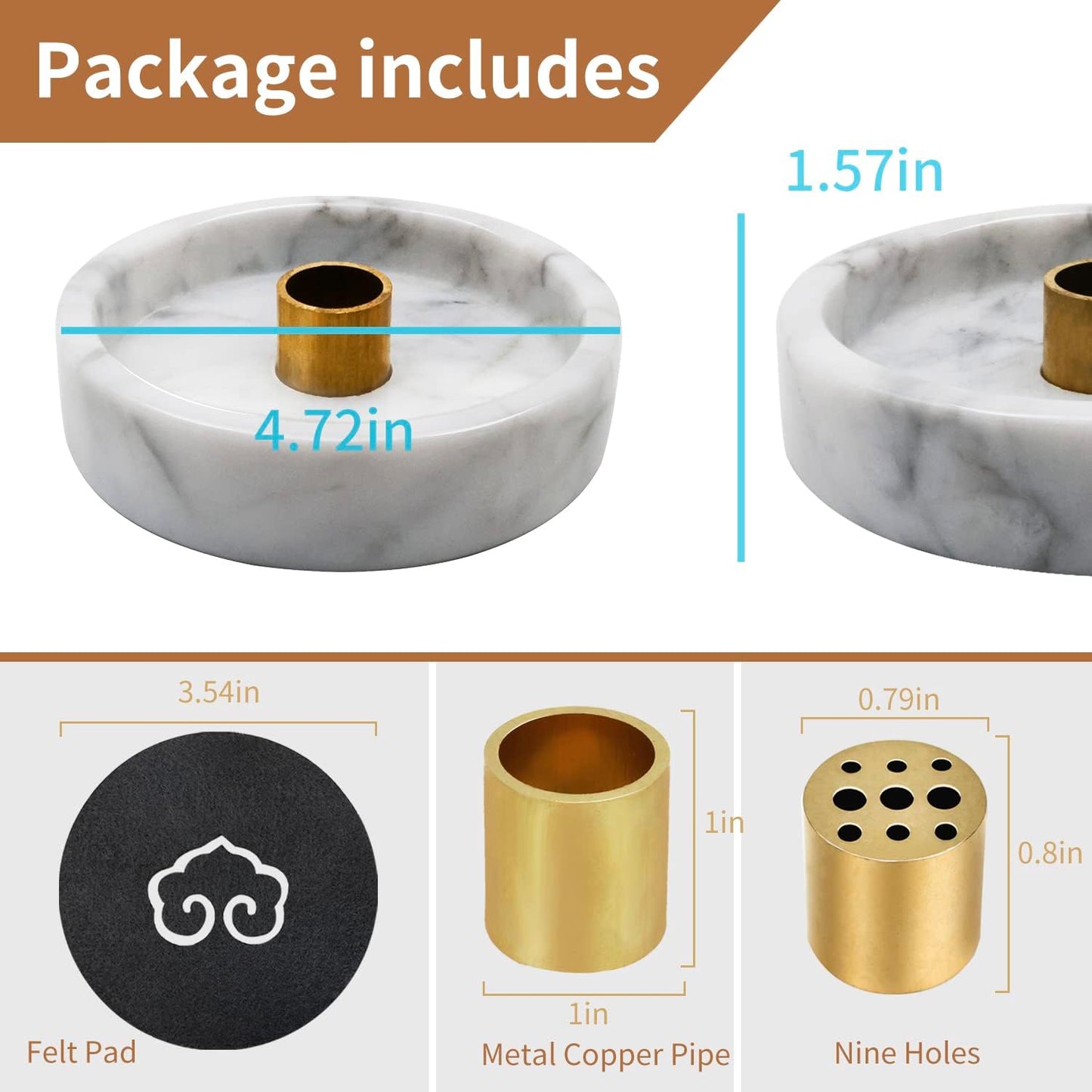 Natural Marble Palo Santo Holder,Incense Burner for Palo Santo Sticks, Handmade Stick Incense Holder Ideal for Smudging, Incense Burning, Decoration.Easily Grab All Incense Ash (White)