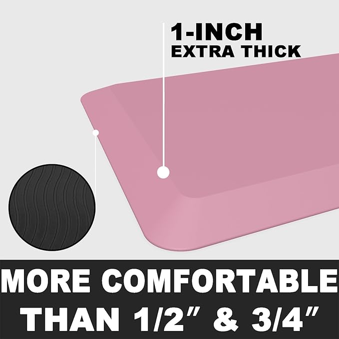 1" Extra Thick Anti Fatigue Floor Mat,Kitchen Mat, Standing Desk Mat - Comfort at Home, Office, Garage - Advanced PU Foam - NOT PVC (Pink, 30" L x 17" W)