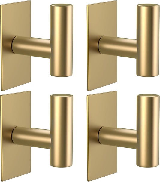 VAEHOLD Wall Towel Hooks, Heavy Duty Sticky Holder Waterproof Towel Hooks for Hanging Coat, Clothes, Closet Hook Wall Mount for Kitchen (Gold, 4 Pack)