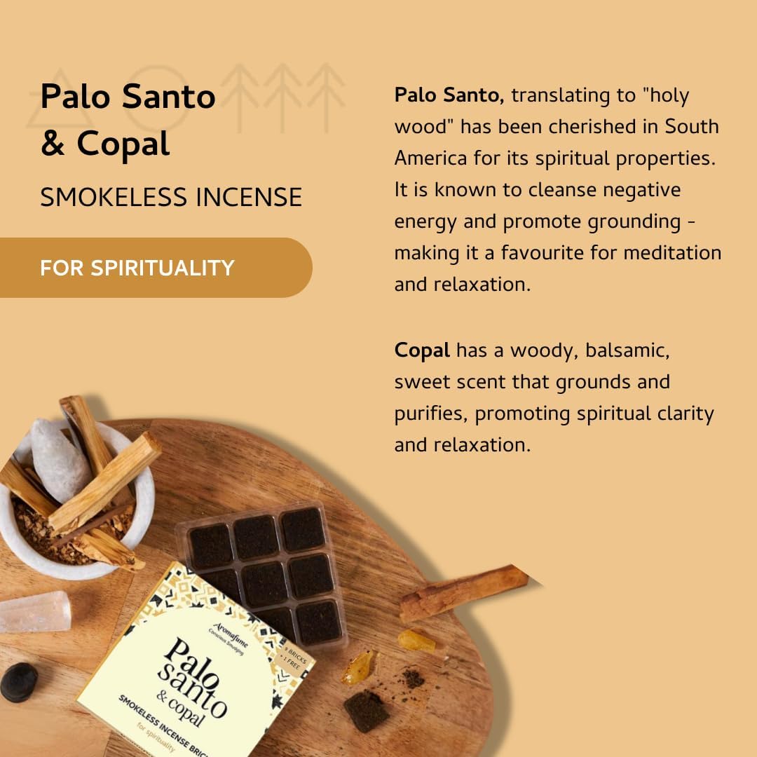 Palo Santo & Copal Smokeless Incense Bricks Refill | 3 x 9 Bricks | Aromatherapy | Smudging | Made with Essential Oils | Natural Air fresheners for Home | Spiritual Meditation Accessories