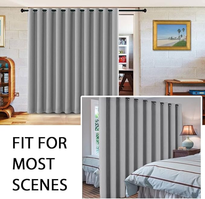 H.VERSAILTEX Blackout Curtains for Sliding Glass Door Room Divider Curtains Noise Reduce Curtain Panel Portable Window Screen Sliding Partition, W180 x L96 inches/8' Tall by 15' Wide, Dove Gray