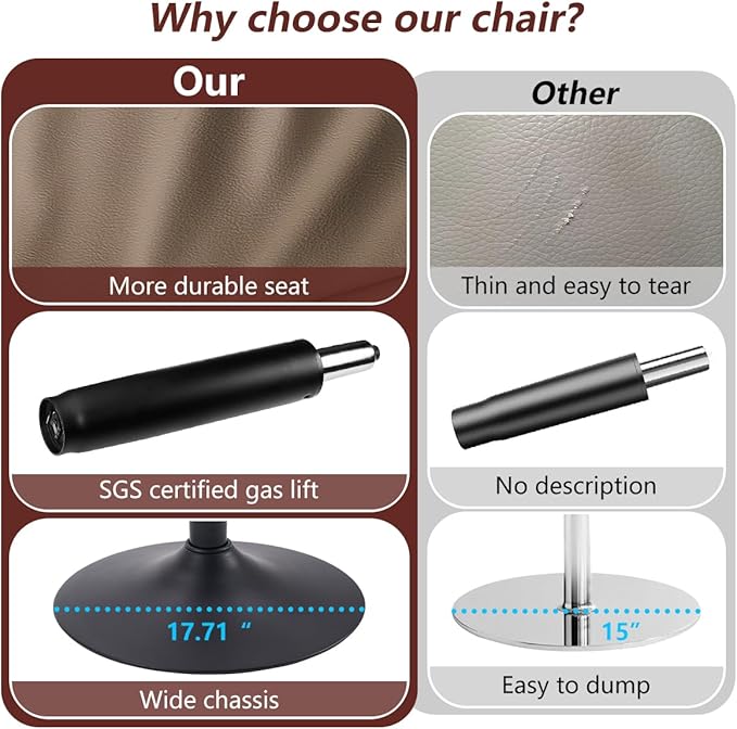 Kidol & Shellder Bar Stools Set of 2 Adjustable Swivel Khaki, PU Leather Upholstered with Back, Modern Counter Height Stools for Kitchen Island, Home Bar