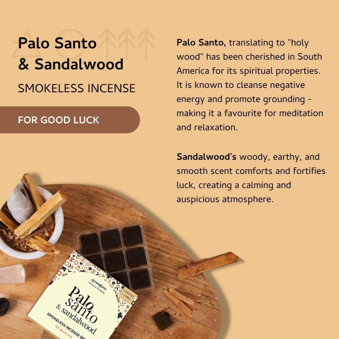 Palo Santo & Sandalwood Smokeless Incense Bricks Refill | 3 x 9 Bricks | Aromatherapy | Smudging | Made with Essential Oils | Natural Air fresheners for Home | Spiritual Meditation Accessories