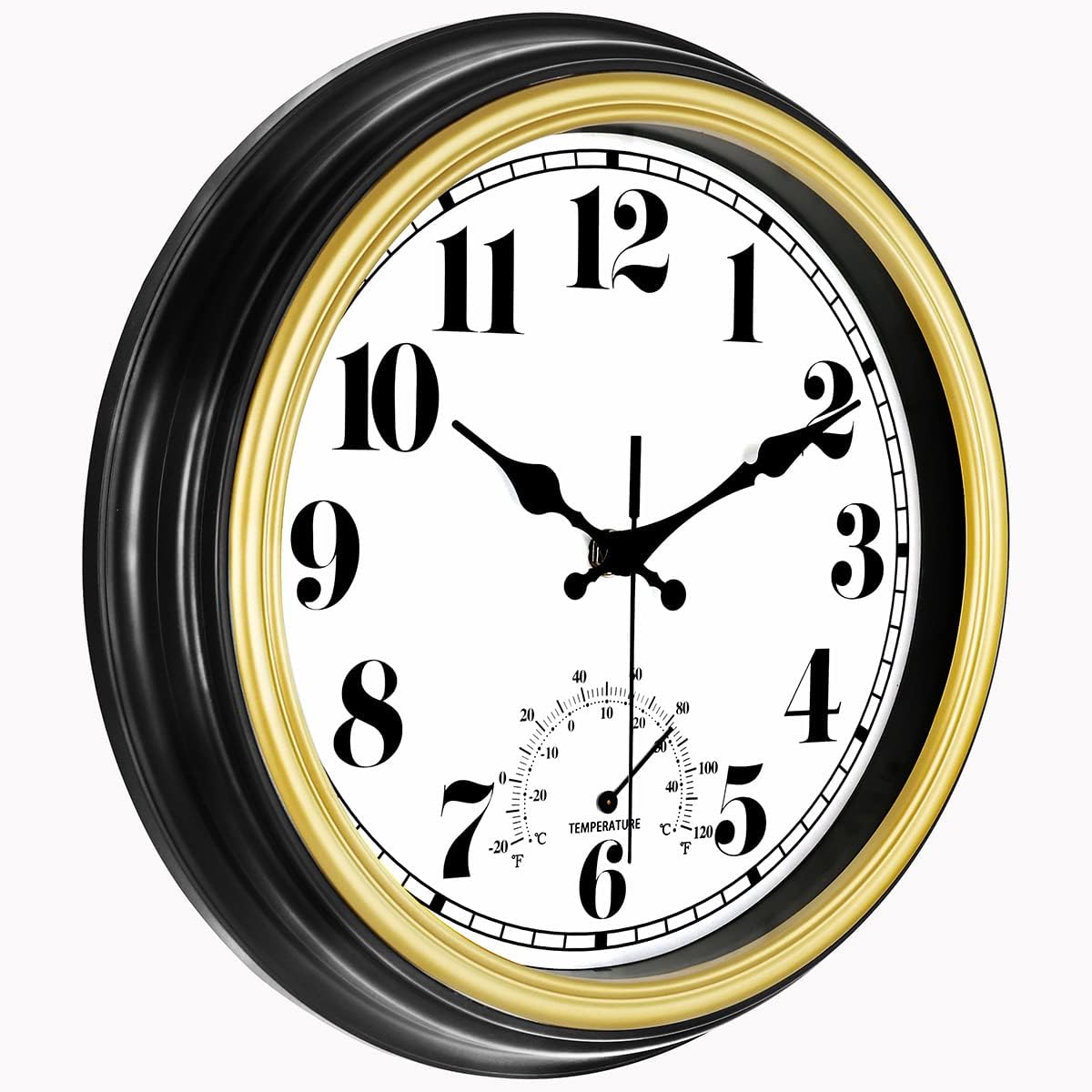 45MinST 12 Inch Indoor/Outdoor Retro Round Waterproof Wall Clock with Thermometer, Silent Non Ticking Battery Operated Quality Quartz Wall Clock Home/Patio Decor