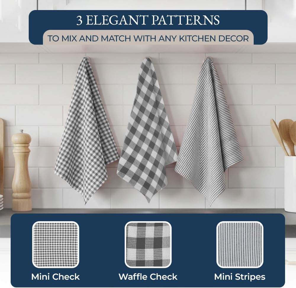 LANE LINEN Kitchen Towels and Dishcloths Sets - 20 Pc Kitchen Essentials for New Home, Heat Resistant Oven Mitts & Pot Holder, Absorbent Flour Sack Dish Towels- Grey