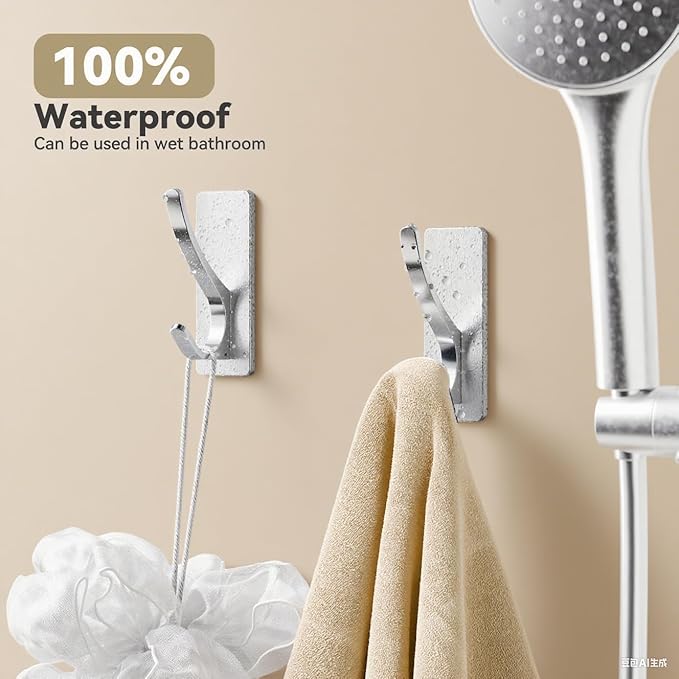 Self Adhesive Coat Hooks for Hanging: Heavy Duty Stainless Wall Hook for Towel, Backpack, Hat, Sturdy Metal Hanger for Bathroom, Bedroom, Door, Brushed Nickel 10 Pack
