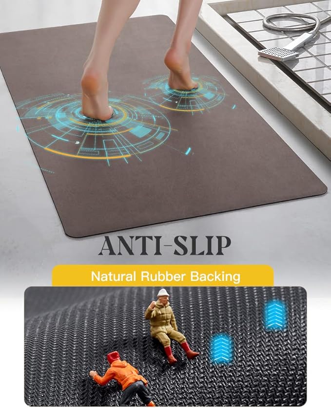 MontVoo -Bath Mat Rug-Rubber Backing Non Slip Quick Dry Absorbent Thin Bathroom Rugs Fit Under Door-Faux Suede Surface Bathroom Floor Mats-Shower Rug for in Front of Bathtub Shower Brown 24"x48"
