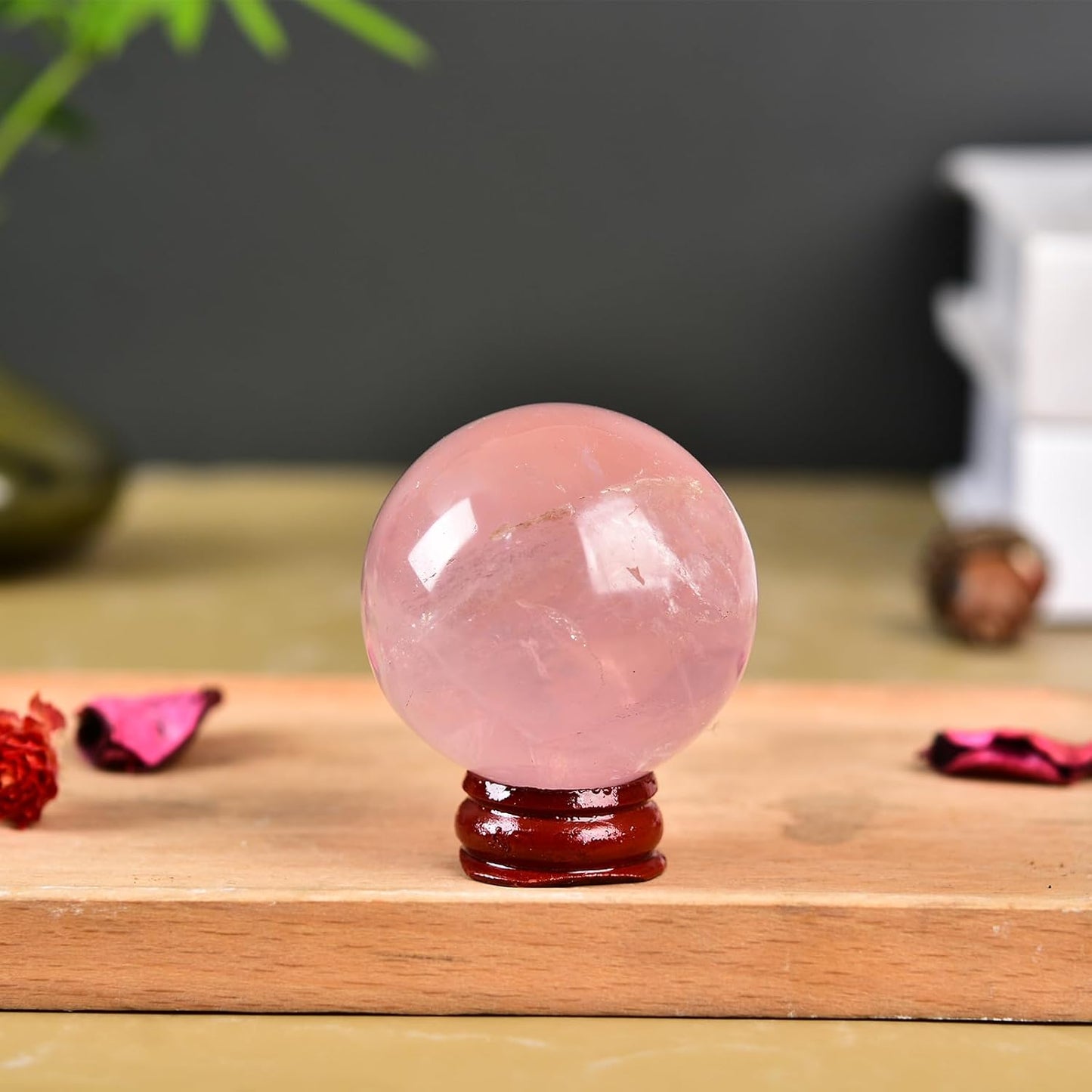 JIC Gem Natural Pink Rose Quartz Ball Sphere with Base,Class 1，4-5cm