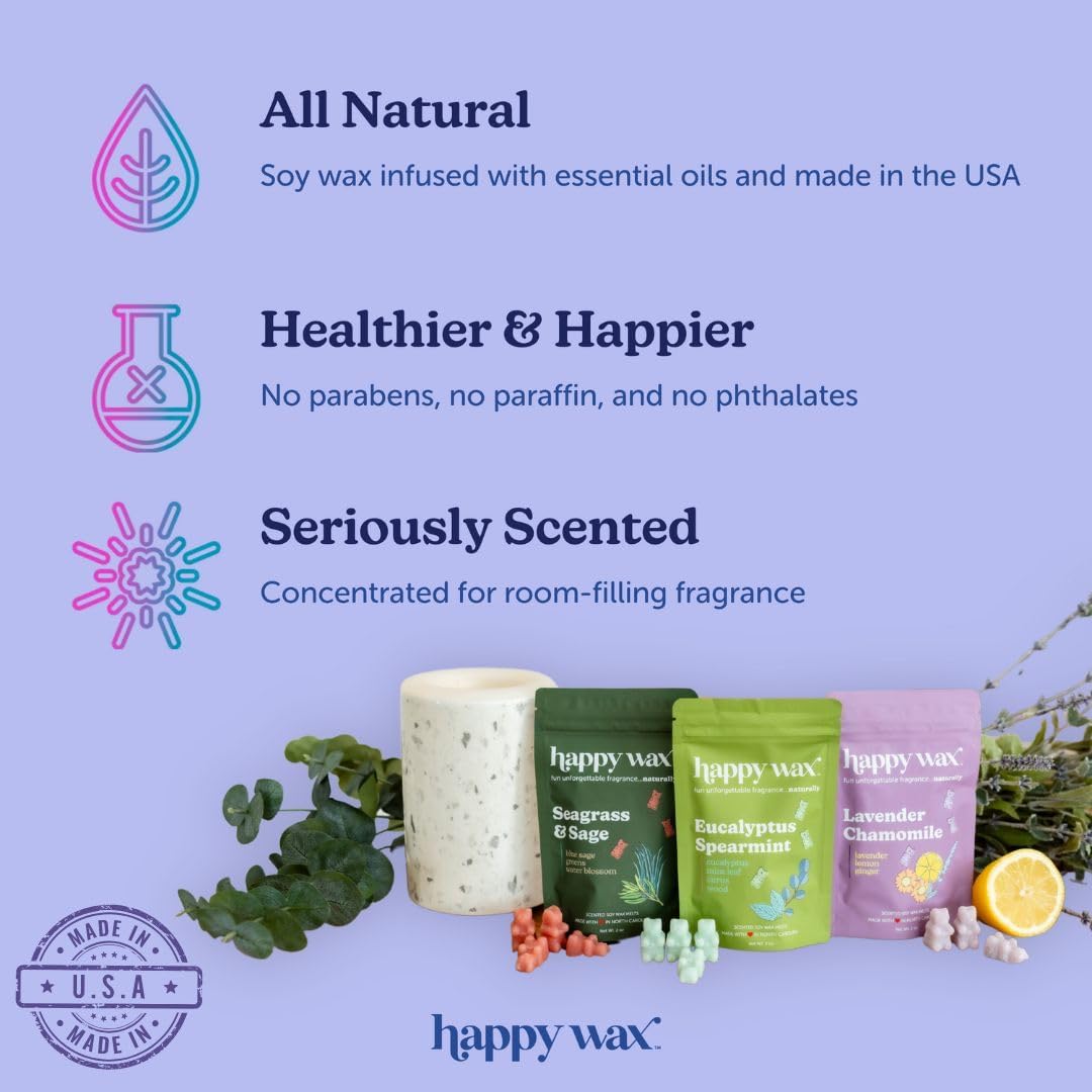 Happy Wax Coffee Mix Collection Scented Natural Soy Wax Melts – 6 Total Oz. of Scented Wax Melts, Collection Includes Hazelnut Coffee, Vanilla Bean Latte and Caramel Macchiato