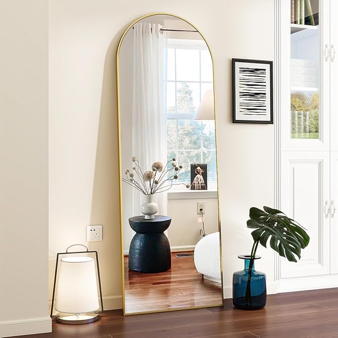 18 x 58 inch Arched Full Length Mirror, Gold Arch Floor Mirror Full Length with Stand, Full Body Standing Mirror for Living Room, Bedroom, Hanging or Leaning Against The Wall