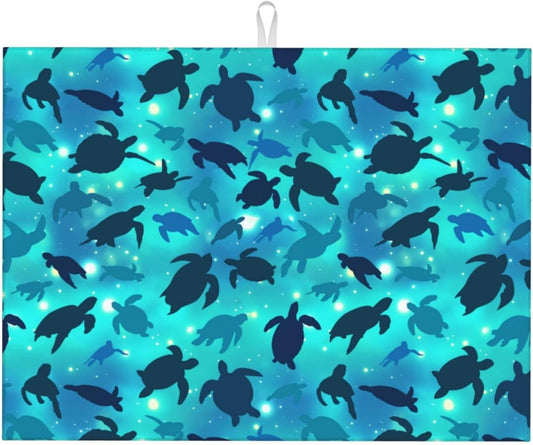 Sea Turtles Blue Dish Drying Mat For Kitchen Counter Absorbent Microfiber Dishes Pad Dish Drainer Rack Mats Fast Dry Reusable Washable Large 18"x24"