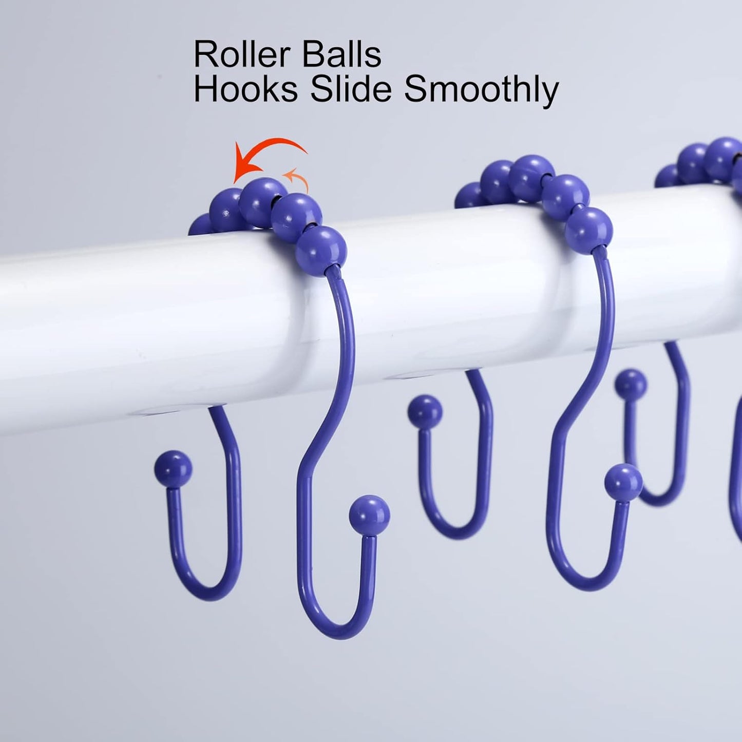 Goowin Shower Curtain Hooks, 12 Pcs Shower Curtain Rings, Stainless Steel Shower Curtain Hooks Rings Rust Proof, Smooth Sliding Anti-Drop Double Shower Hooks for Shower Curtain, Rods (Purple)